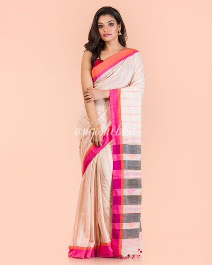 Women's Chiku Cotton Tangail Saree