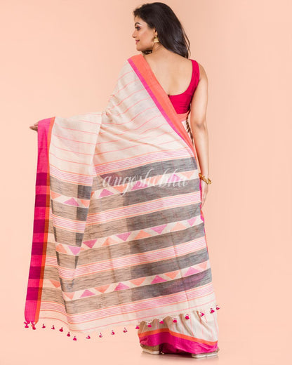 Women's Chiku Cotton Tangail Saree