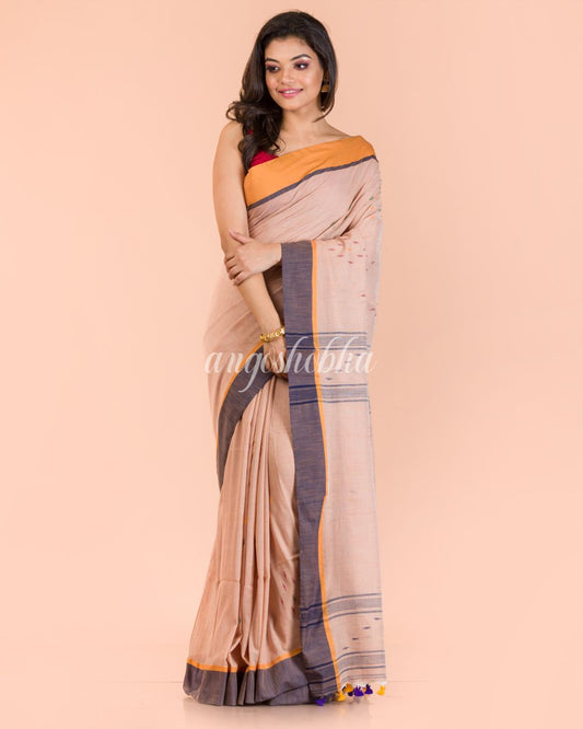 Women's Peach Cotton Jamdani Saree