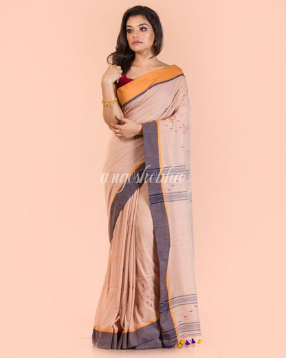 Women's Peach Cotton Jamdani Saree
