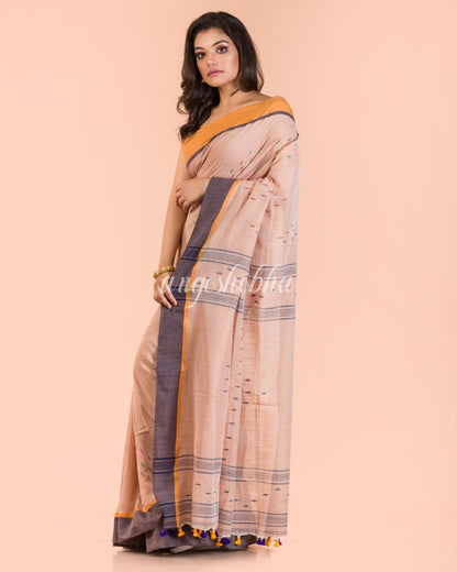 Women's Peach Cotton Jamdani Saree
