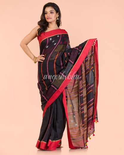 Women's Black Cotton Jamdani Saree