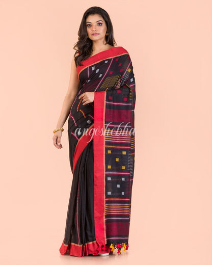 Women's Black Cotton Jamdani Saree
