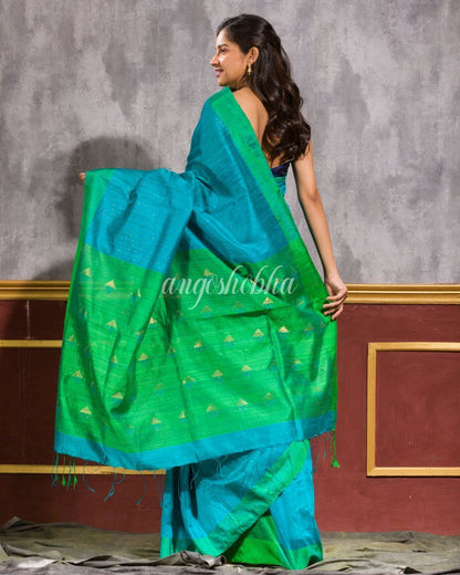 Women's Turquoise Blue Handloom Matka Silk Saree