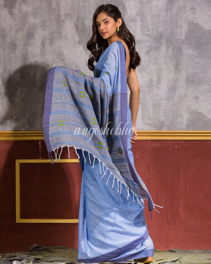 Women's Sky Blue Handwoven Cotto Saree