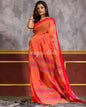 Women's Orange Handwoven Blended Cotton Saree