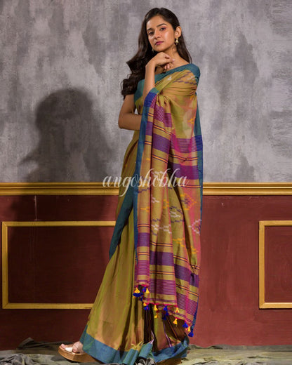 Women's Pink Green handwoven Cotton Jamdani Saree