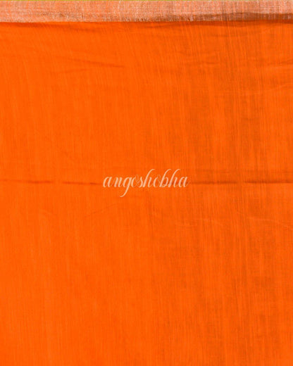 Women's Orange Handwoven Cotton Saree