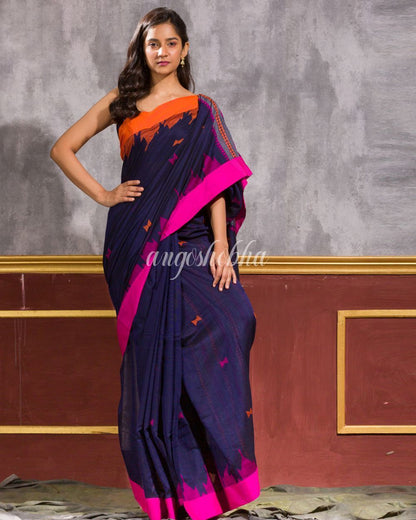Women's Blue Cotton Tangail Saree