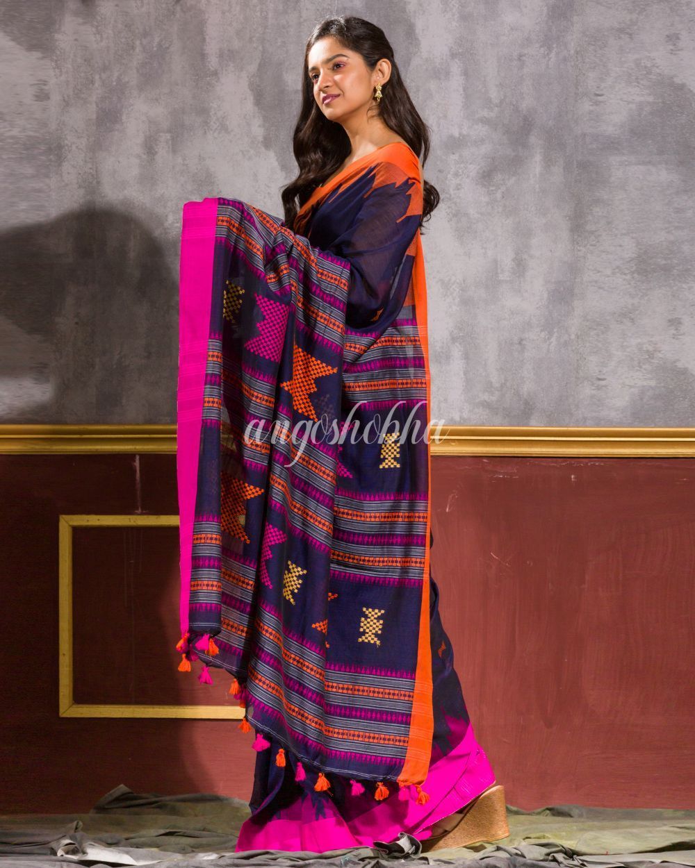 Women's Blue Cotton Tangail Saree