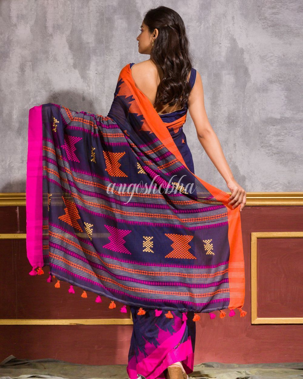 Women's Blue Cotton Tangail Saree