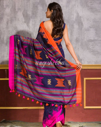 Women's Blue Cotton Tangail Saree