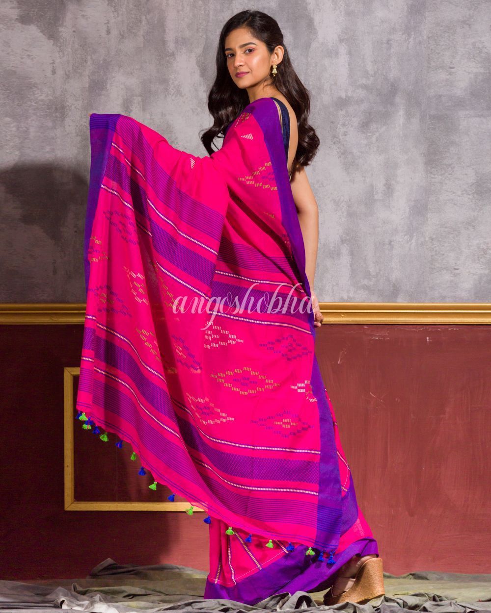 Women's Pink Cotton Jamdani Saree