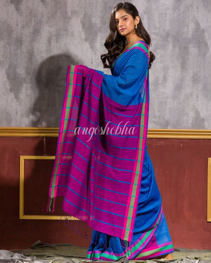 Women's Dark Blue Handwoven Cotton Saree