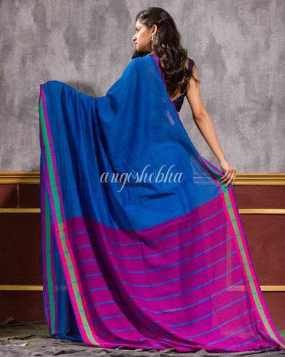 Women's Dark Blue Handwoven Cotton Saree