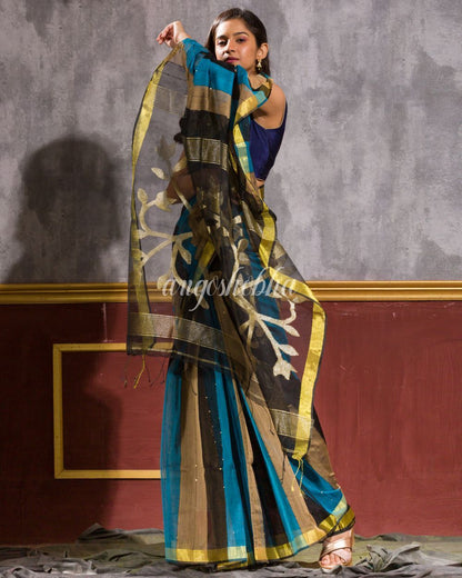 Women's Multicolor Blended Cotton Sequins Jamdani Saree