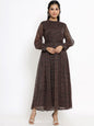 Women's Black Alphin Chiffon Flared Printed Dress With Tie-up Blet2