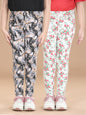 Girl's  Cotton Floral Printed Pack Of 2 Jeggings - S