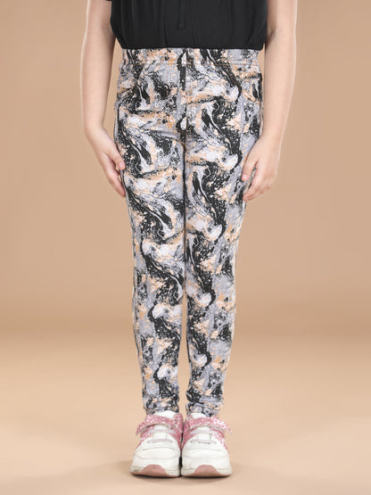 Girl's  Cotton Floral Printed Jegging And Black Top Set - S