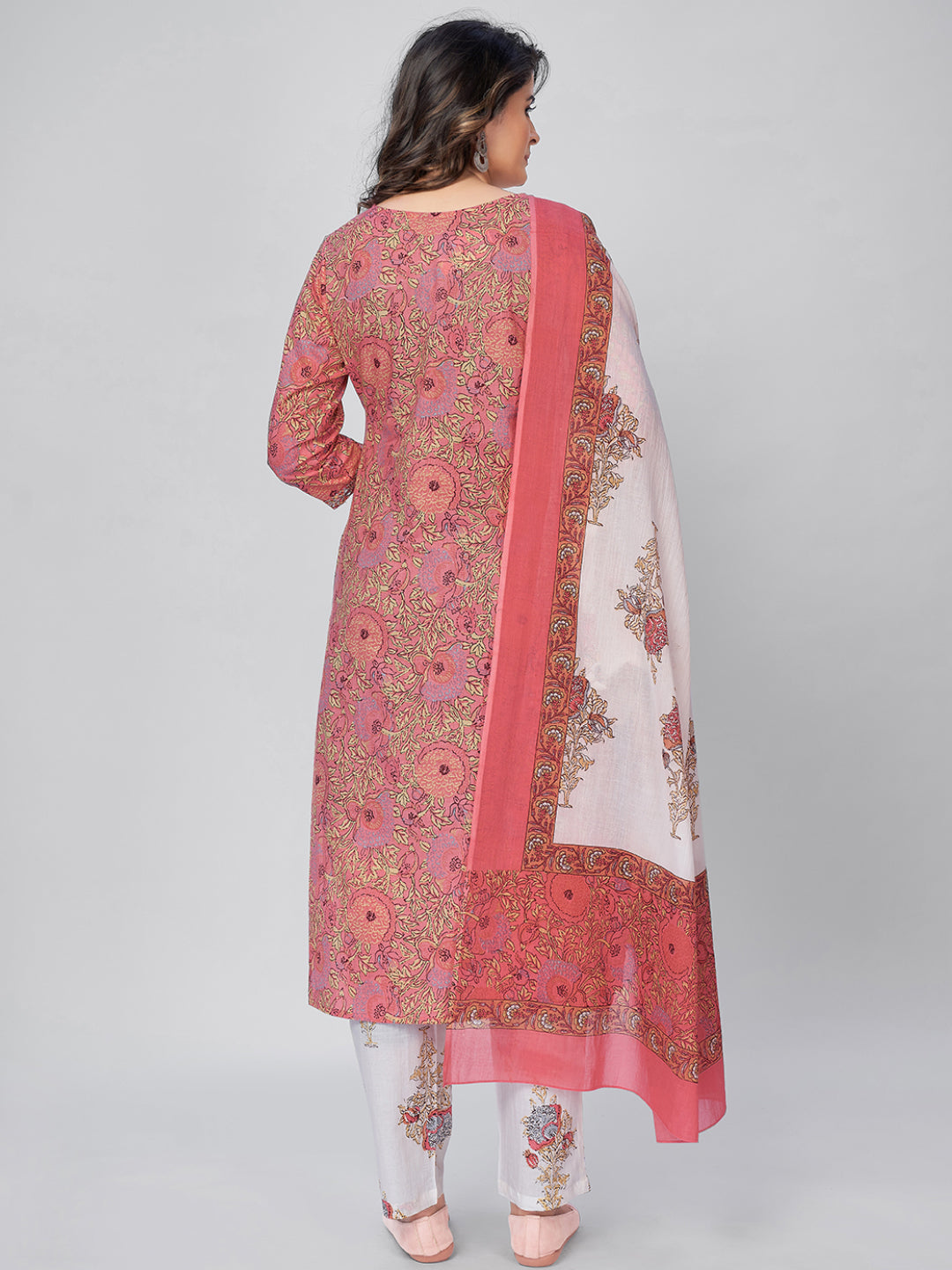 Women's Pink Cotton Kurta & Pant With Dupatta By Vbuyz- (3