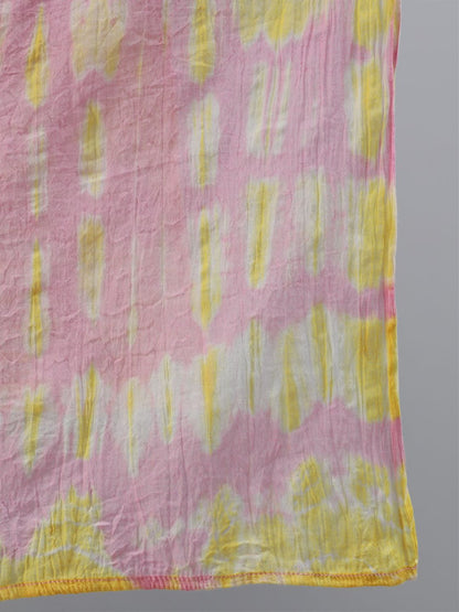 Women's Pink & Yellow Ombre Printed A-Line Kurta With Pant & Dupatta Set