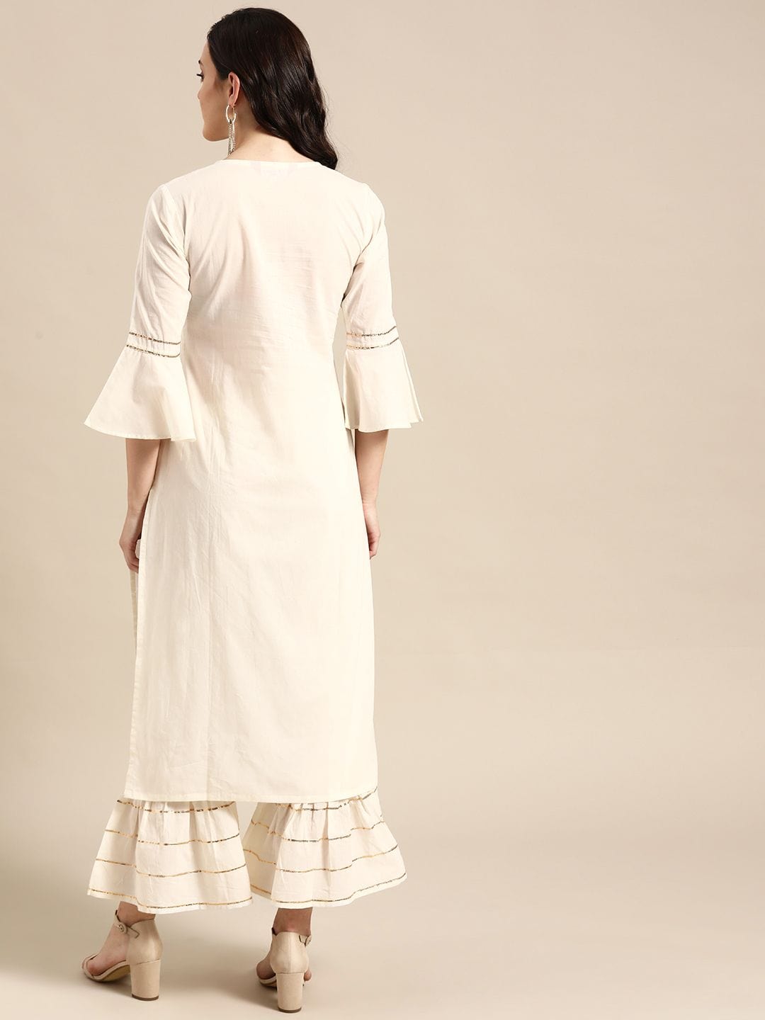 Women's Off-White Embroidered Kurta With Palazzos