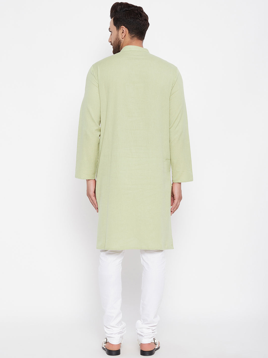 Men's Solid Green Linen Kurta