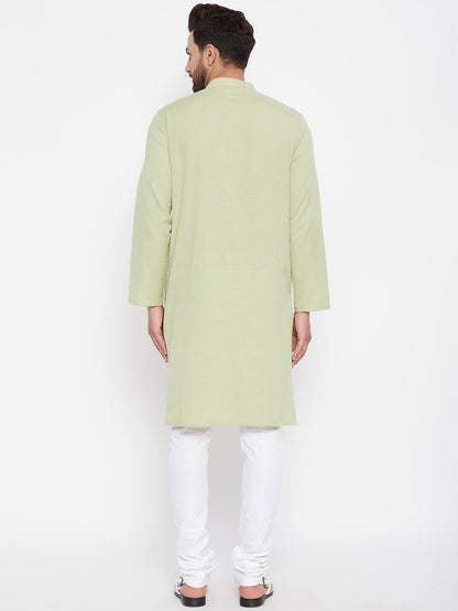 Men's Solid Green Linen Kurta