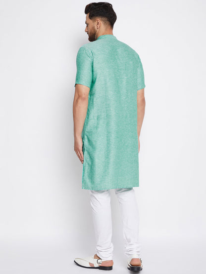 Men's Cotton Striped Green Kurta