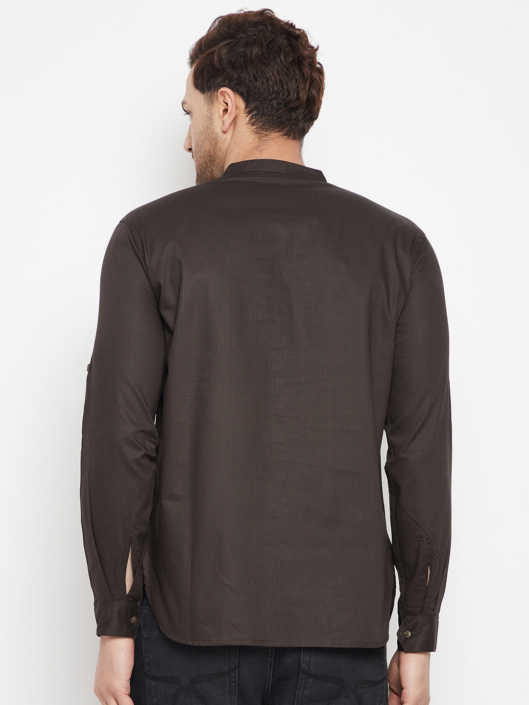 Men's Brown Color Long Kurta with Band Collar