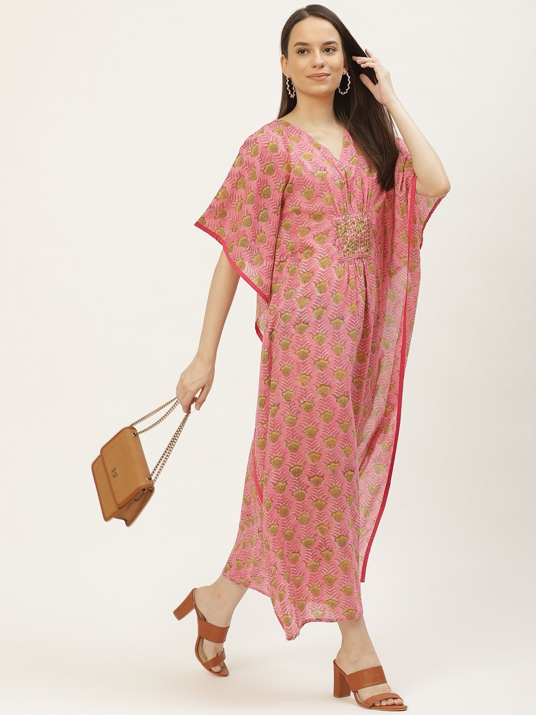 Women's Pink Printed Kaftan Dress (1pc)