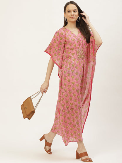Women's Pink Printed Kaftan Dress (1pc)