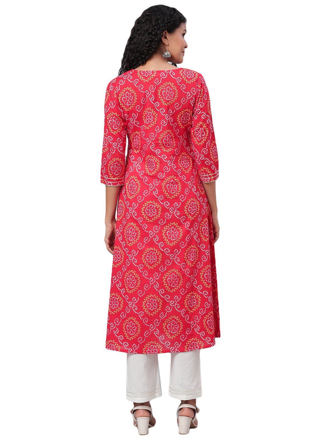 Women Red Printed Cotton Kurta & Pant Set by Myshka (