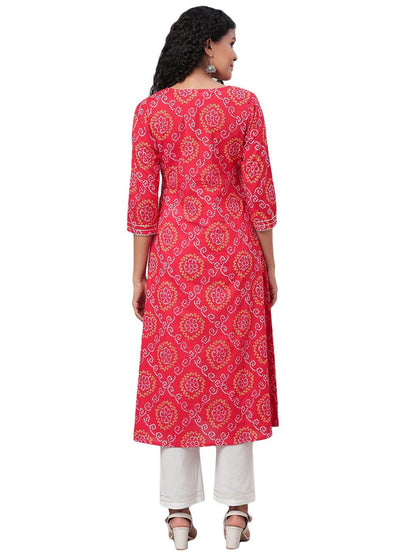 Women Red Printed Cotton Kurta & Pant Set by Myshka (