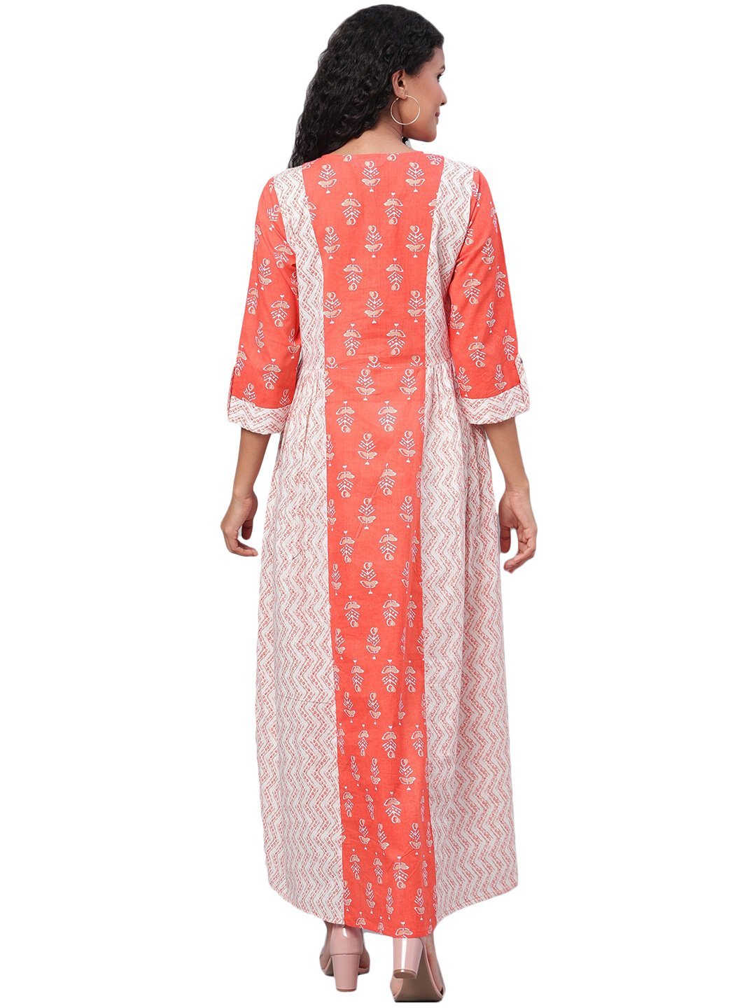 Women's Multi Printed 3/4 Sleeve Cotton Round Neck Dress