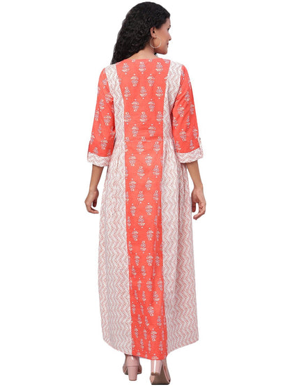 Women's Multi Printed 3/4 Sleeve Cotton Round Neck Dress