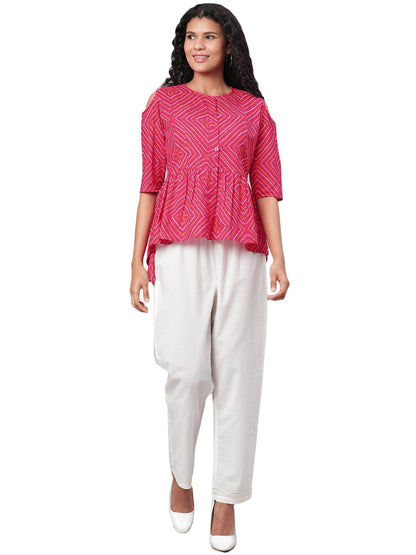 Women Pink Printed Cotton Top by Myshka (