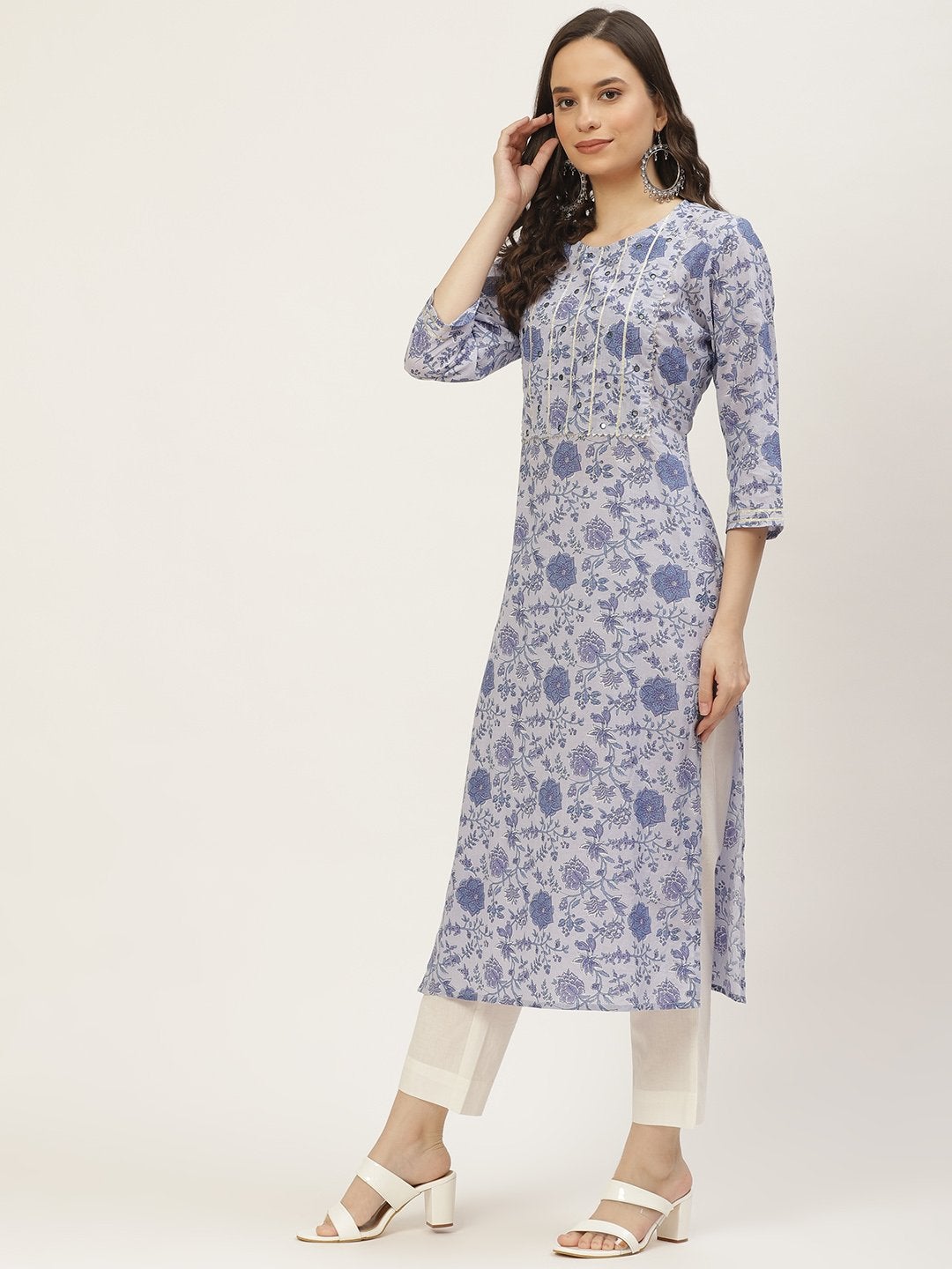 Women's Purple Printed & Embroided Kurta with Trousers & Dupatta (3pc)