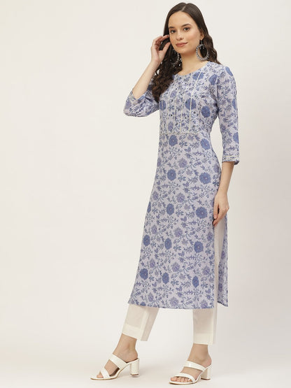 Women's Purple Printed & Embroided Kurta with Trousers & Dupatta (3pc)