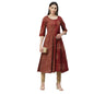 Women's Yellow Cotton Check 3/4 Sleeve Shirt Collar Casual Kurta Only