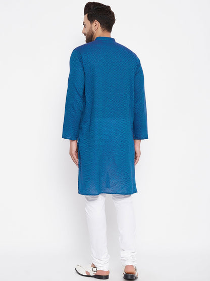 Men's Cotton Blue Straight Kurta