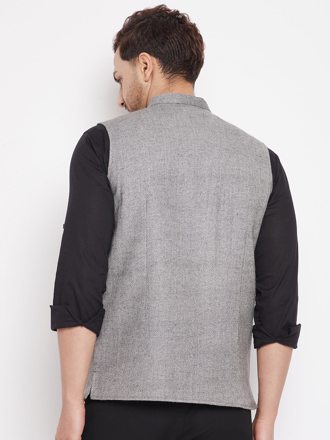 Men's Grey Color Woven Nehru Jacket