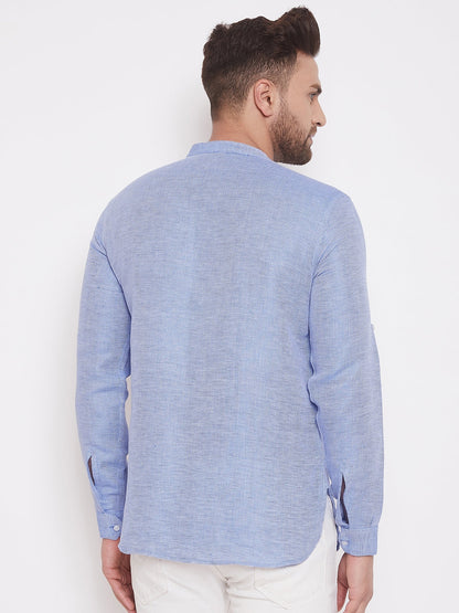 Men's Lilac Blue Cotton Shirt Kurta