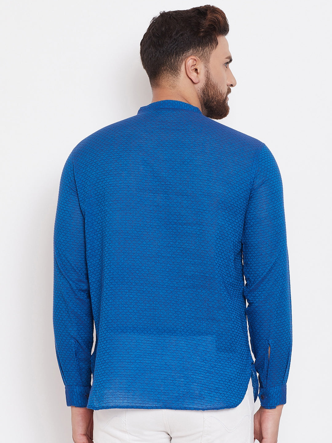 Men's Woven Design Blue Shirt Kurta