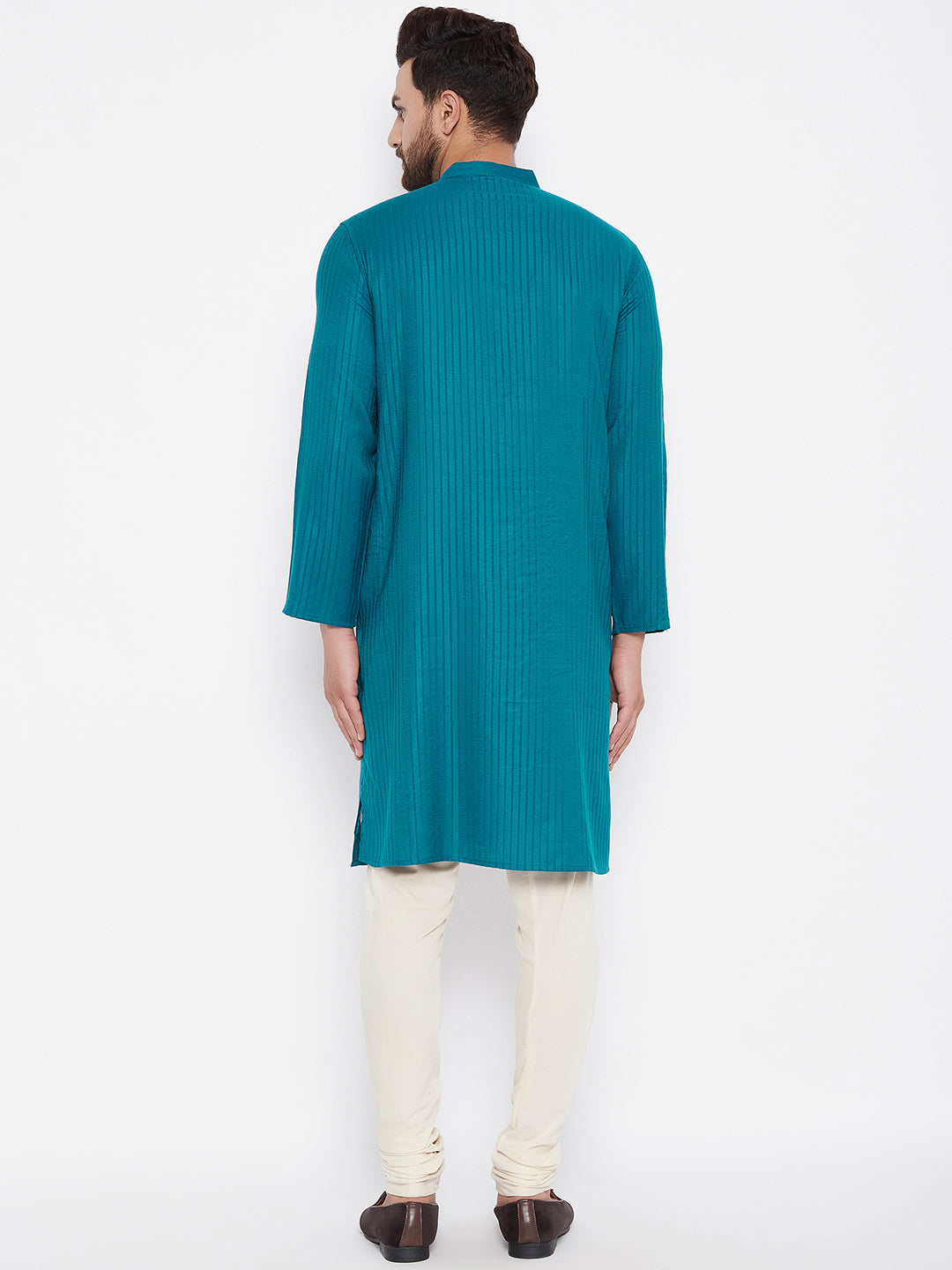 Men's Woven Design Blue Straight Kurta