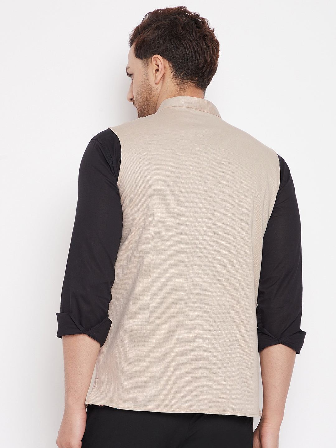 Men's Cream Color Woven Nehru Jacket