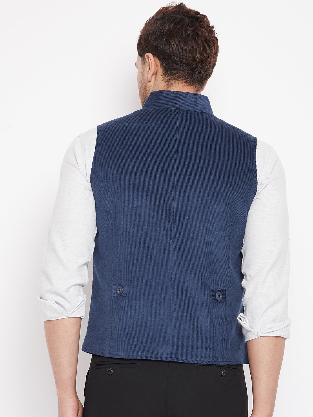Men's Blue Color Woven Nehru Jacket