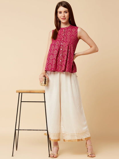 Women's Off-White Flared Solid Palazzos