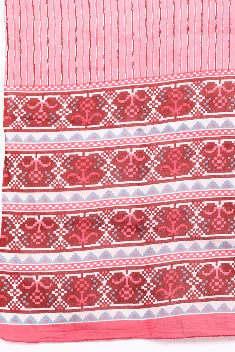 Women's Pink Ethnic Motifs Printed Cotton Kurta With Pants Dupatta