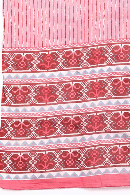 Women's Pink Ethnic Motifs Printed Cotton Kurta With Pants Dupatta